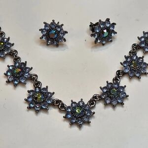 Avon Blue and Silver Floral Necklace Set